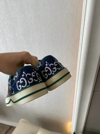 Gucci Navy Green GG Monogram Canvas Web Stripe Accent Lifestyle Sneakers 3