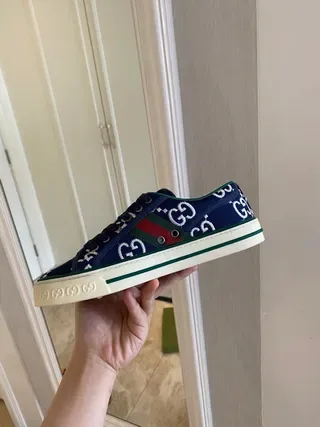 Gucci Navy Green GG Monogram Canvas Web Stripe Accent Lifestyle Sneakers 5