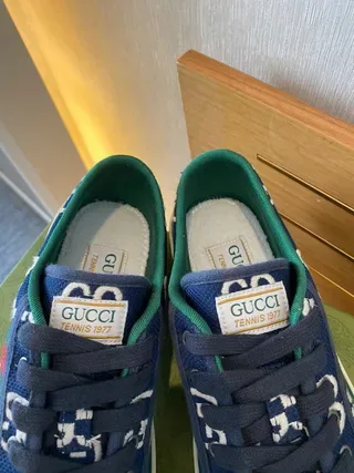Gucci Navy Green GG Monogram Canvas Web Stripe Accent Lifestyle Sneakers 9