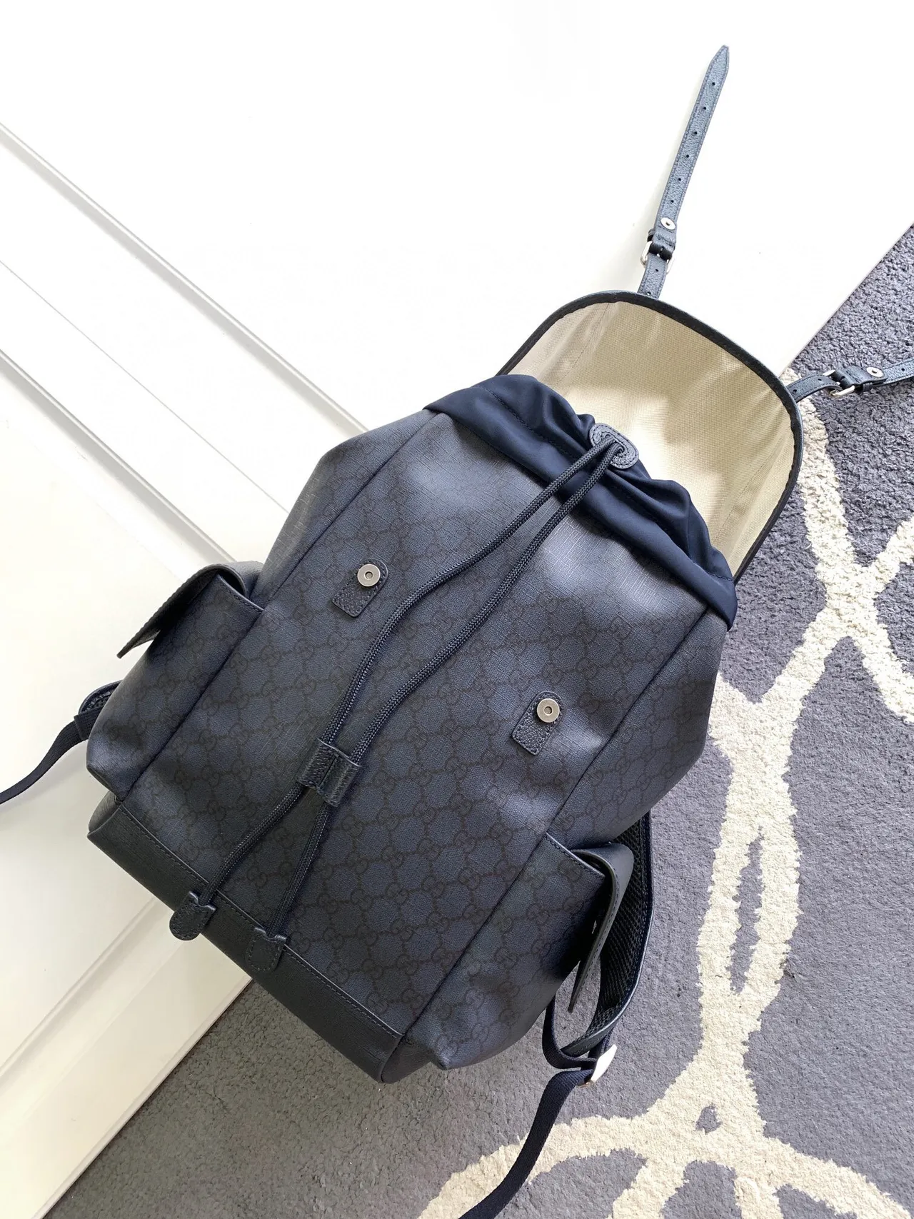 Gucci Off-The-Grid Navy Monogram Flap-Top Casual Backpack 4