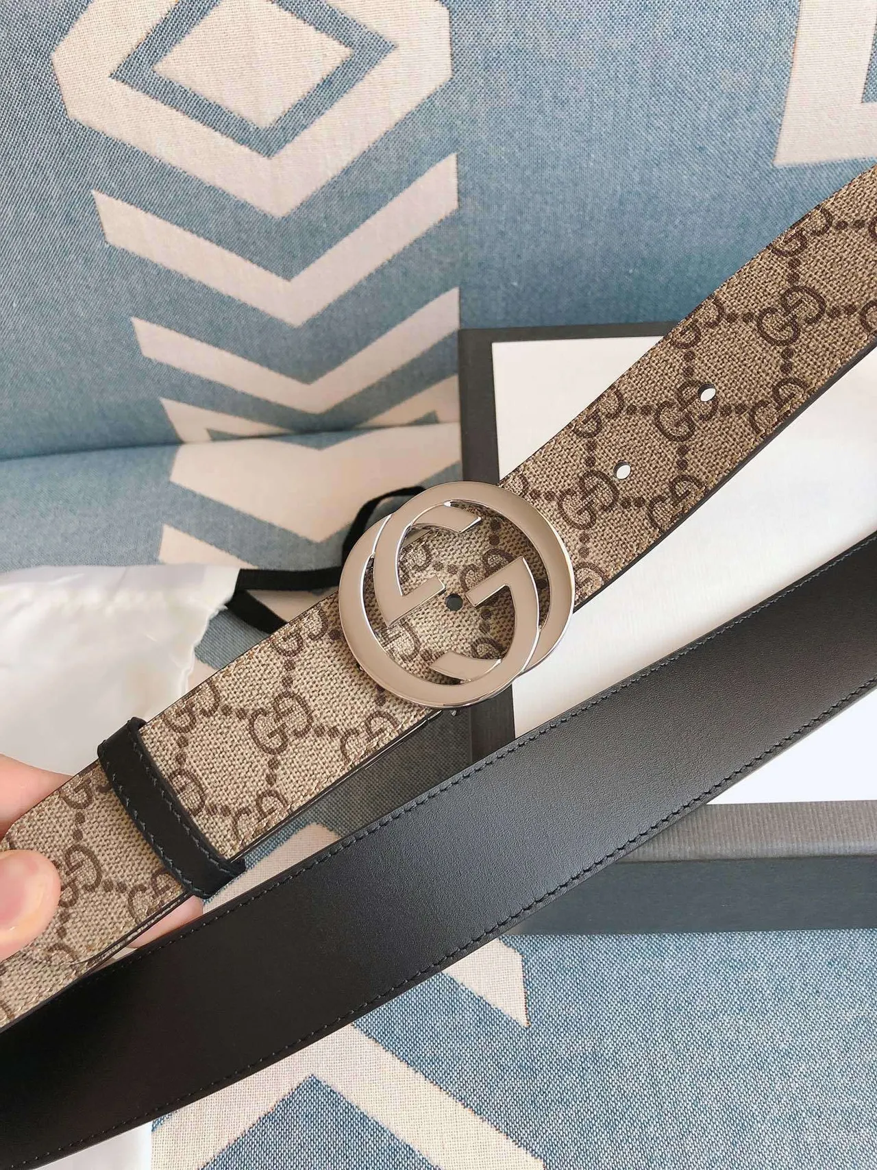 Gucci Ophidia Beige Brown GG Monogram Canvas Interlocking G Buckle Leather Belt 4