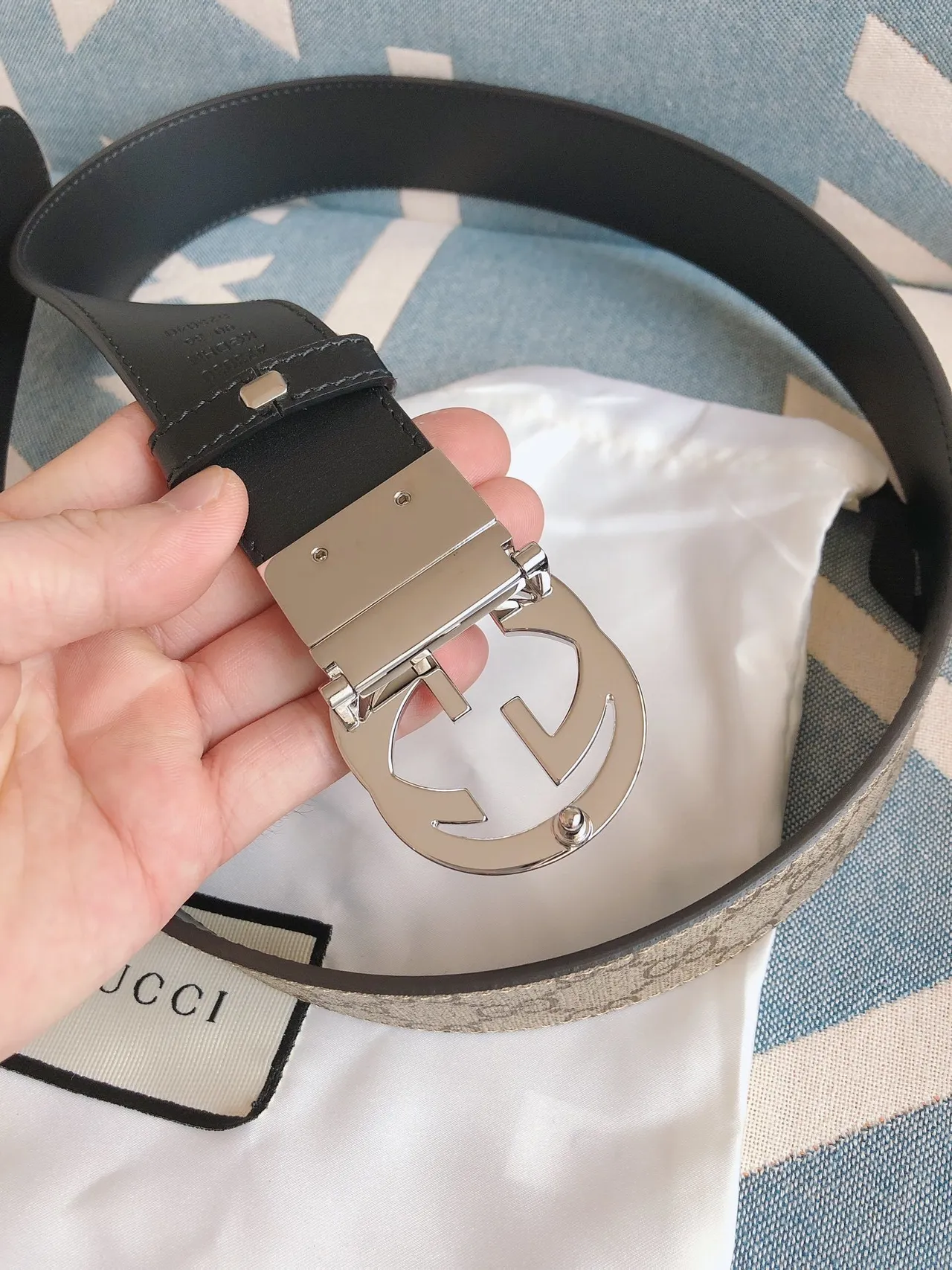 Gucci Ophidia Beige Brown GG Monogram Canvas Interlocking G Buckle Leather Belt 5