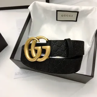 Gucci Ophidia Black Gold GG Monogram Embossed Interlocking Double G Buckle Leather Belt
