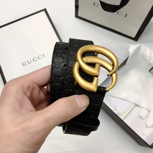 Gucci Ophidia Black Gold GG Monogram Embossed Interlocking Double G Buckle Leather Belt 3