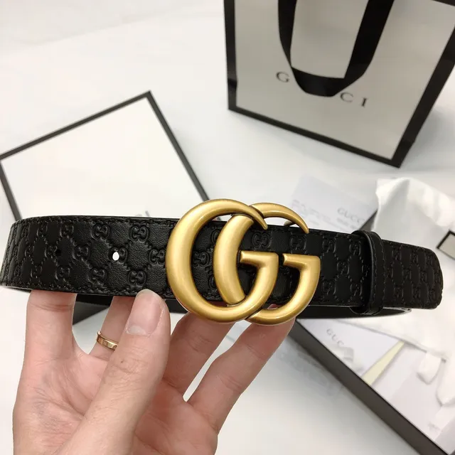 Gucci Ophidia Black Gold GG Monogram Embossed Interlocking Double G Buckle Leather Belt 4