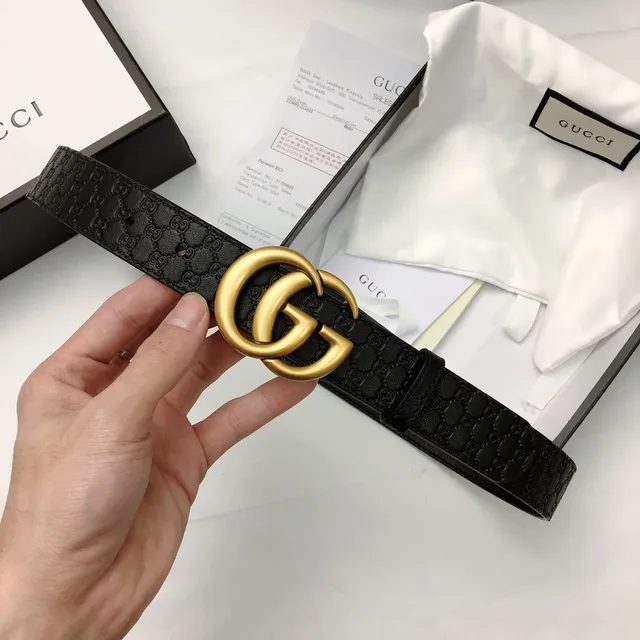 Gucci Ophidia Black Gold GG Monogram Embossed Interlocking Double G Buckle Leather Belt 5