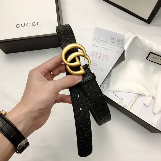 Gucci Ophidia Black Gold GG Monogram Embossed Interlocking Double G Buckle Leather Belt 6