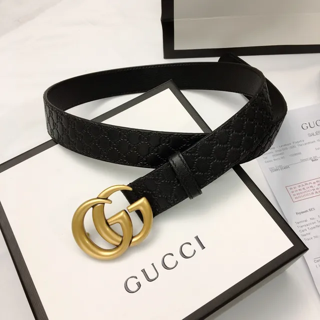 Gucci Ophidia Black Gold GG Monogram Embossed Interlocking Double G Buckle Leather Belt 9