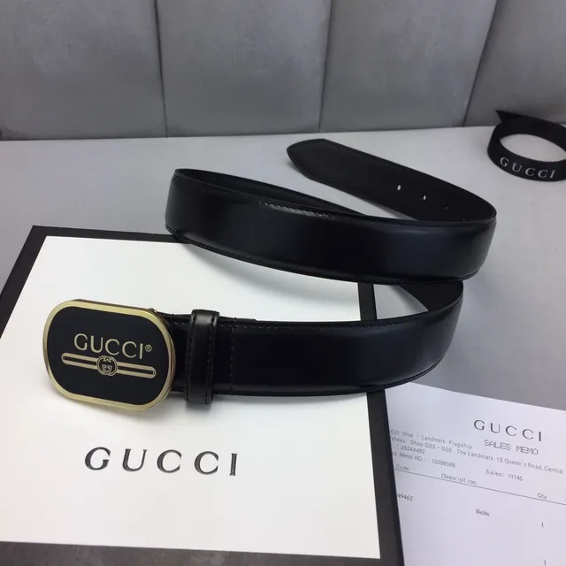 Gucci Ophidia Ceinture en cuir lisse avec boucle ovale noire et dorée 2