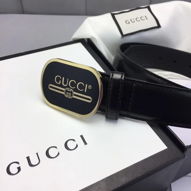 Gucci Ophidia Ceinture en cuir lisse avec boucle ovale noire et dorée 3