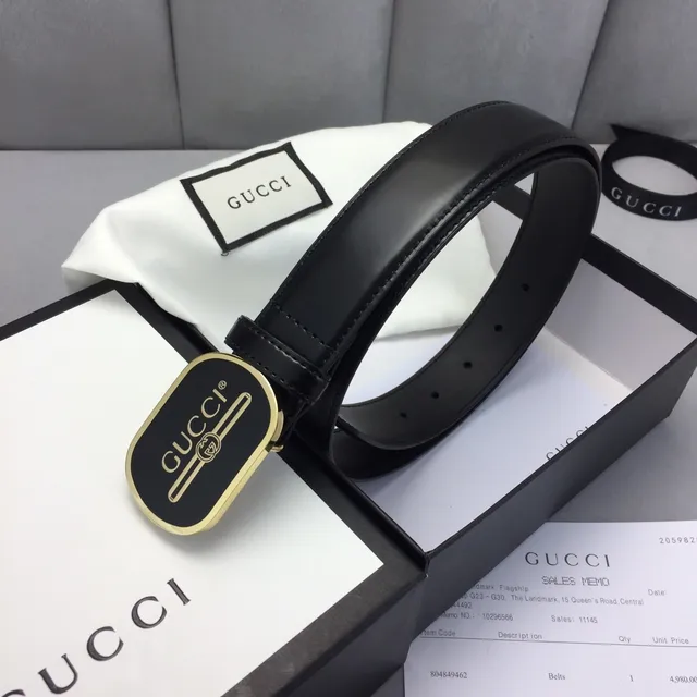 Gucci Ophidia Ceinture en cuir lisse avec boucle ovale noire et dorée 4
