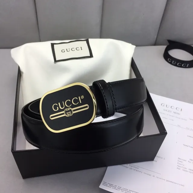 Gucci Ophidia Ceinture en cuir lisse avec boucle ovale noire et dorée 5
