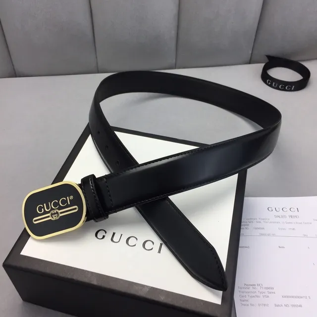 Gucci Ophidia Ceinture en cuir lisse avec boucle ovale noire et dorée 6