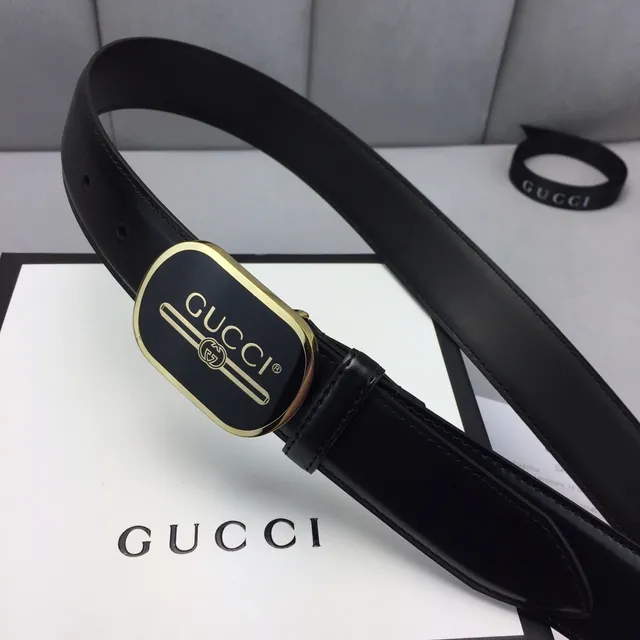 Gucci Ophidia Ceinture en cuir lisse avec boucle ovale noire et dorée 9
