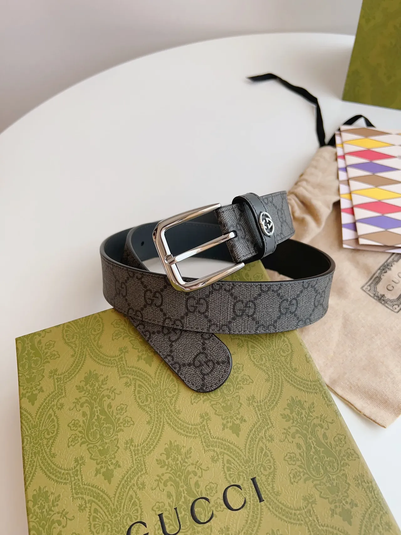 Gucci Ophidia GG Monogram Canvas and Leather Belt 2