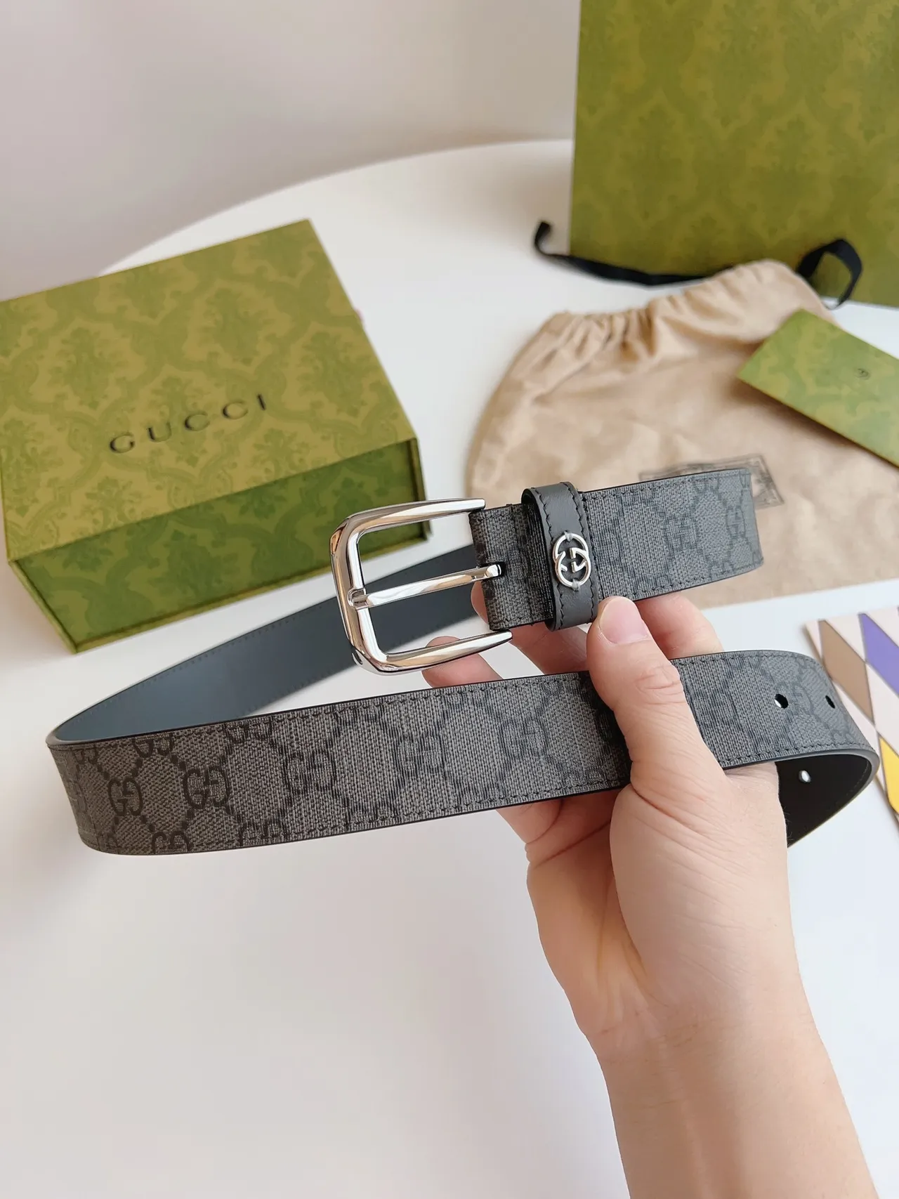Gucci Ophidia GG Monogram Canvas and Leather Belt 4