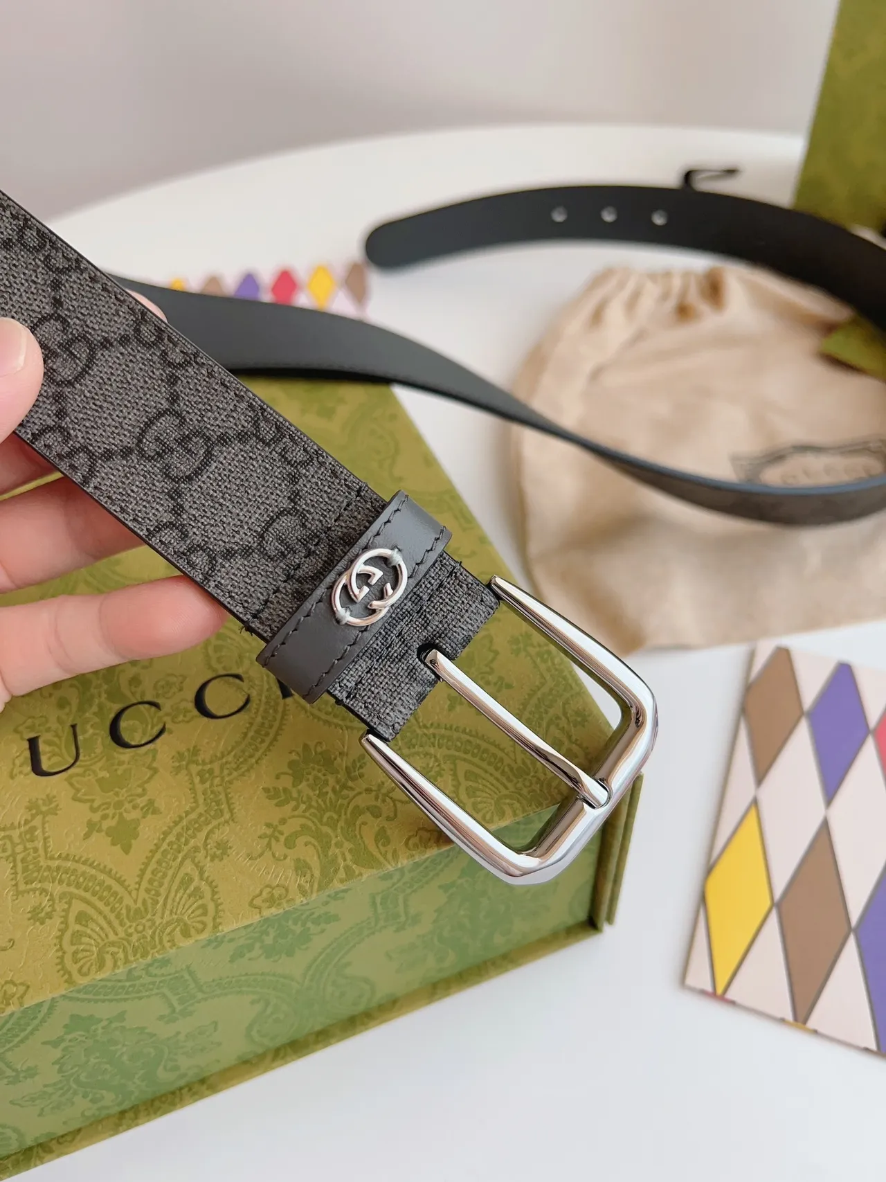 Gucci Ophidia GG Monogram Canvas and Leather Belt 6