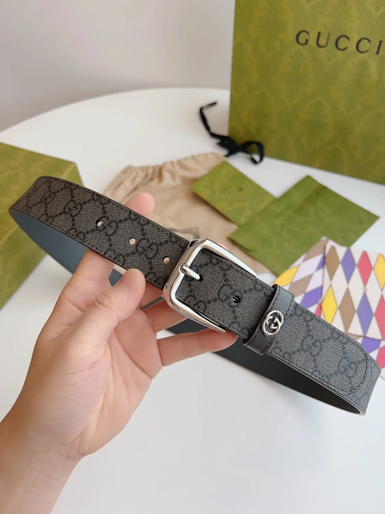 Gucci Ophidia GG Monogram Canvas and Leather Belt 9