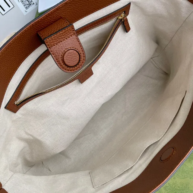 Gucci Ophidia GG Monogram Bolsa Tote de Denim Azul e Couro Tan 2
