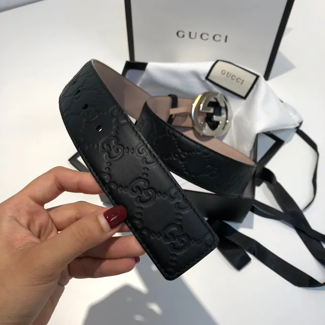 Gucci Ophidia Interlocking G Buckle Black Leather Belt 4
