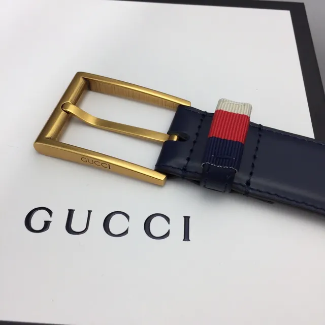 Gucci Ophidia Navy Gold Buckle Leather Belt 3