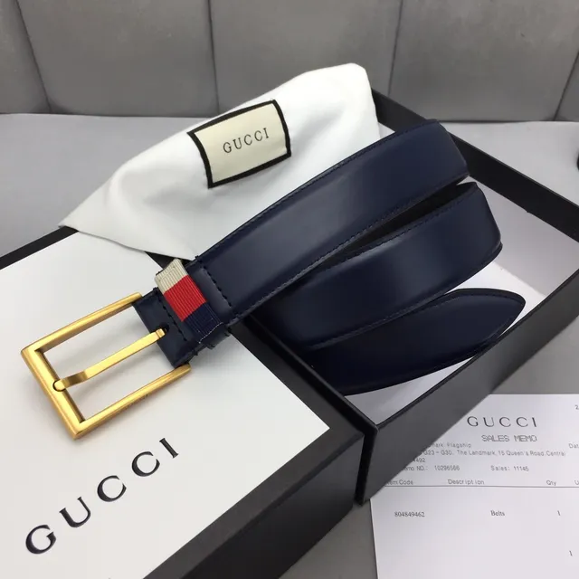 Gucci Ophidia Navy Gold Buckle Leather Belt 4