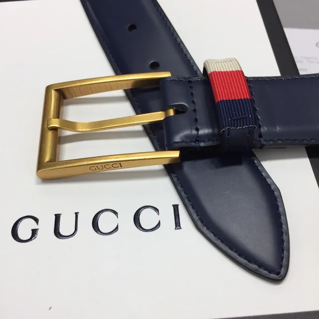 Gucci Ophidia Navy Gold Buckle Leather Belt 5