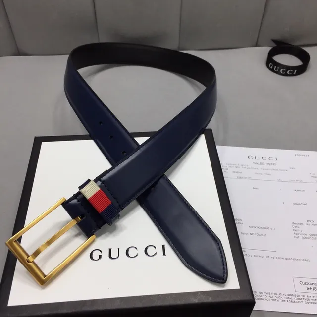 Gucci Ophidia Navy Gold Buckle Leather Belt 6