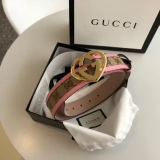 Gucci Ophidia Pink Trim GG Monogram Leather Belt