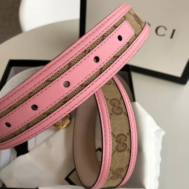 Gucci Ophidia Pink Trim GG Monogram Leather Belt 2