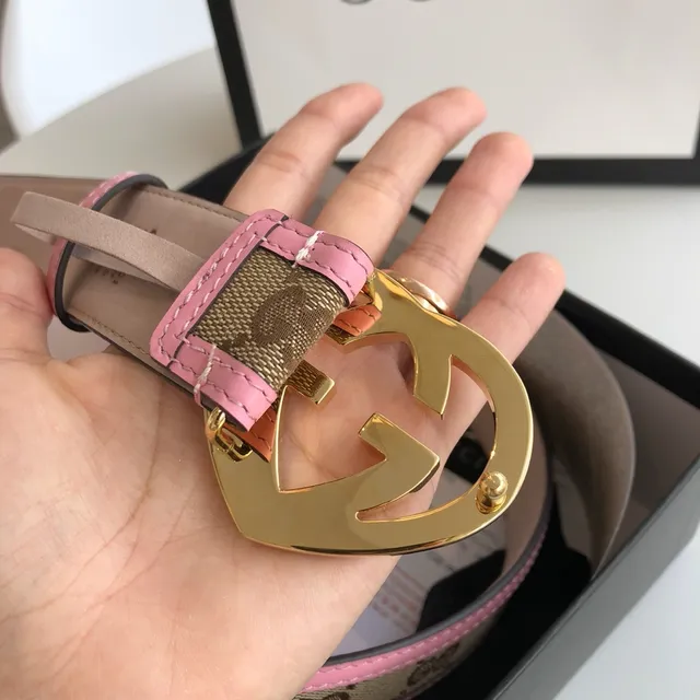 Gucci Ophidia Pink Trim GG Monogram Leather Belt 3