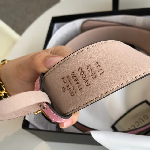 Gucci Ophidia Pink Trim GG Monogram Leather Belt 4