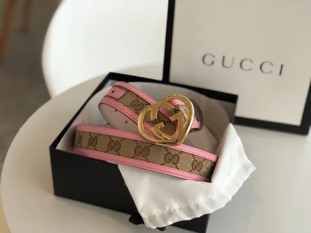 Gucci Ophidia Pink Trim GG Monogram Leather Belt 5