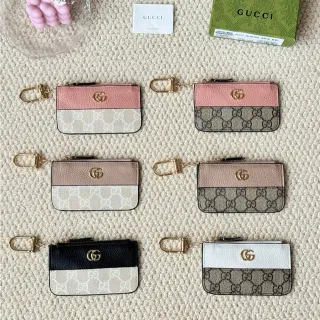 Gucci Ophidia Pink White Two-Tone Leather And GG Supreme Canvas Interlocking G Hardware Card Holder