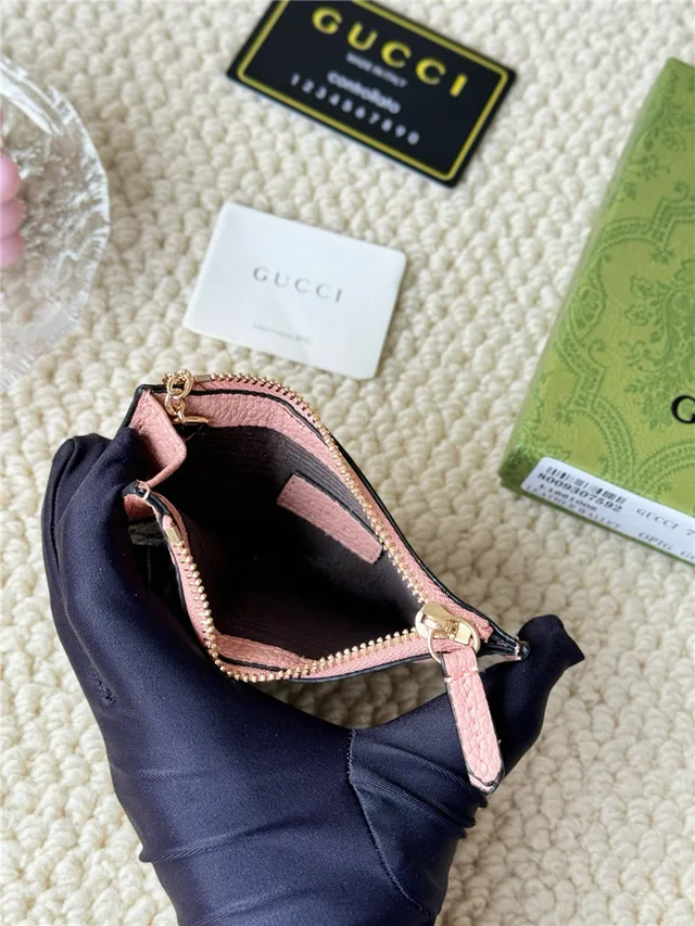 Gucci Ophidia Porte-Cartes en Cuir Rose Blanc Bicolore et GG Supreme Canvas Hardware G Entrelacé 3