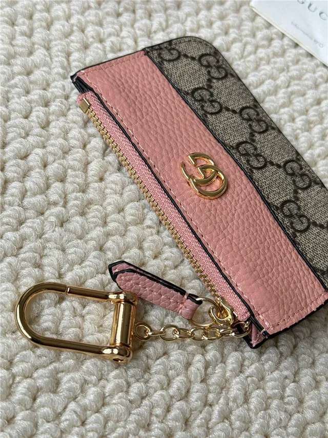 Gucci Ophidia Porte-Cartes en Cuir Rose Blanc Bicolore et GG Supreme Canvas Hardware G Entrelacé 4