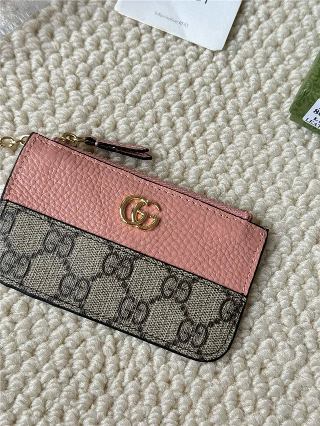 Gucci Ophidia Porte-Cartes en Cuir Rose Blanc Bicolore et GG Supreme Canvas Hardware G Entrelacé 6