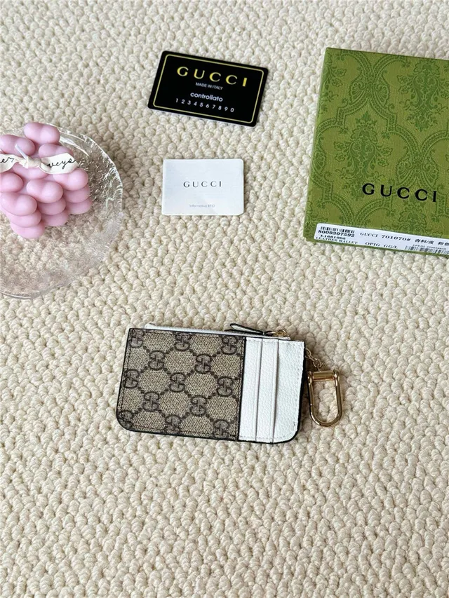 Gucci Ophidia Porte-Cartes en Cuir Rose Blanc Bicolore et GG Supreme Canvas Hardware G Entrelacé 11