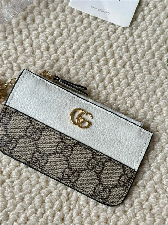 Gucci Ophidia Porte-Cartes en Cuir Rose Blanc Bicolore et GG Supreme Canvas Hardware G Entrelacé 12