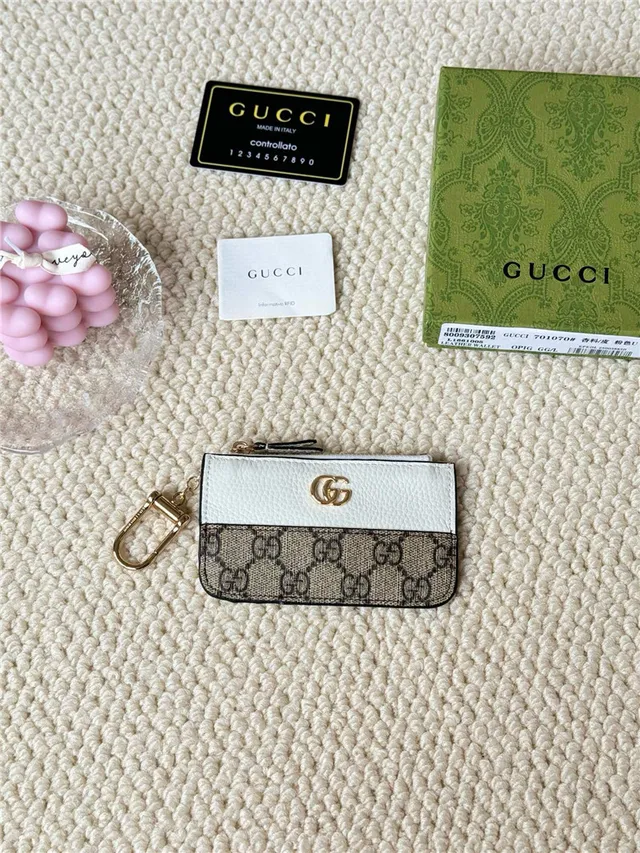 Gucci Ophidia Porte-Cartes en Cuir Rose Blanc Bicolore et GG Supreme Canvas Hardware G Entrelacé 13