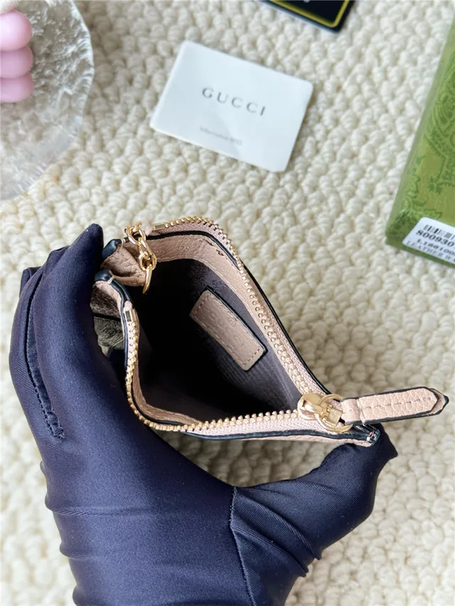 Gucci Ophidia Porte-Cartes en Cuir Rose Blanc Bicolore et GG Supreme Canvas Hardware G Entrelacé 15