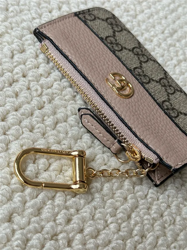 Gucci Ophidia Porte-Cartes en Cuir Rose Blanc Bicolore et GG Supreme Canvas Hardware G Entrelacé 16