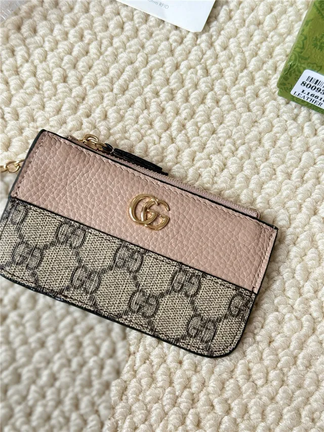 Gucci Ophidia Porte-Cartes en Cuir Rose Blanc Bicolore et GG Supreme Canvas Hardware G Entrelacé 18