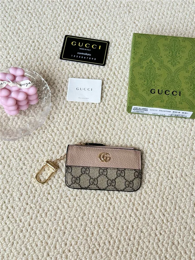 Gucci Ophidia Porte-Cartes en Cuir Rose Blanc Bicolore et GG Supreme Canvas Hardware G Entrelacé 19
