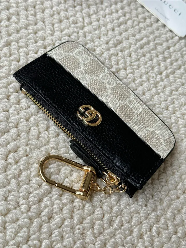 Gucci Ophidia Porte-Cartes en Cuir Rose Blanc Bicolore et GG Supreme Canvas Hardware G Entrelacé 22