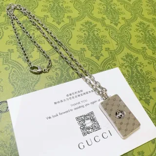 Gucci Ophidia Rectangular GG Monogram Silver Necklace