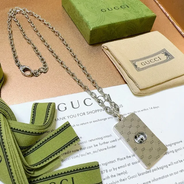 Gucci Ophidia Rectangular GG Monogram Silver Necklace 8