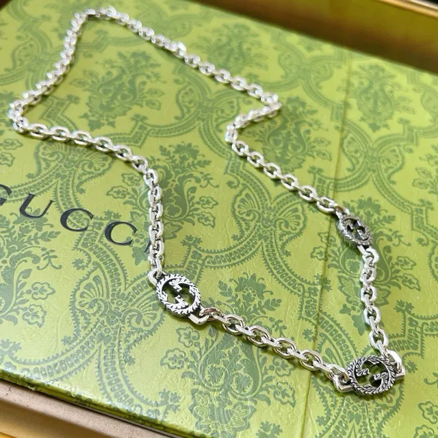 Gucci Ophidia Silver-Tone Interlocking G Link Necklace 9