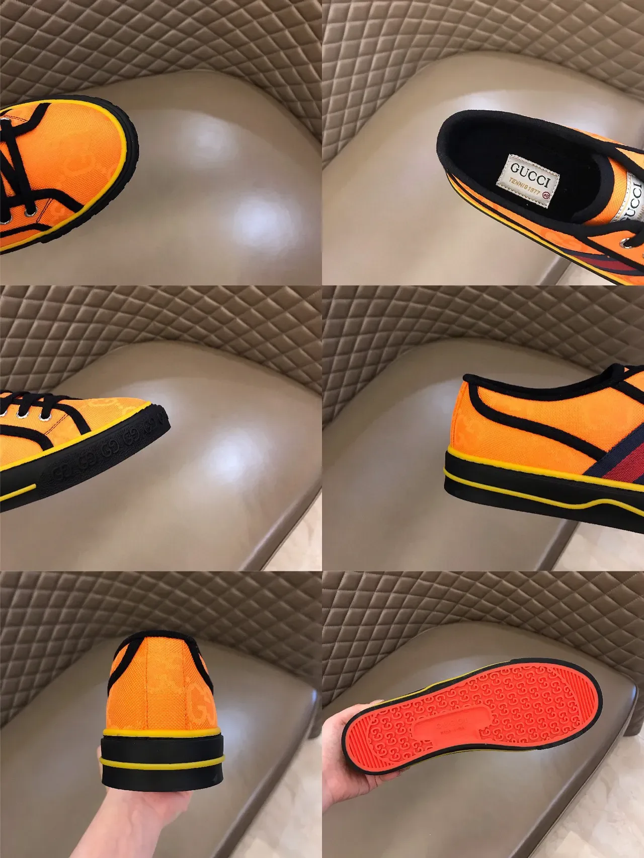 Gucci Chaussures Lifestyle Monogrammed Canvas Upper Tira Web Rouge-Verte Orange Jaune 2