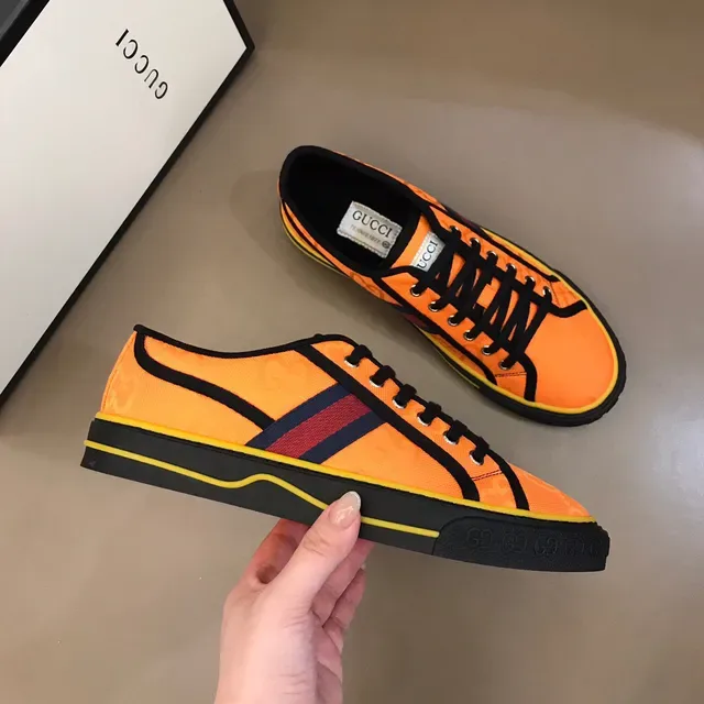 Gucci Chaussures Lifestyle Monogrammed Canvas Upper Tira Web Rouge-Verte Orange Jaune 6